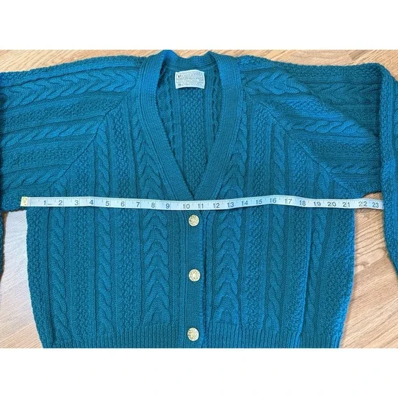 Vintage Wool Pendleton Green Women's Sweater Gold Buttons Classic Old Money LG - Picture 8 of 9